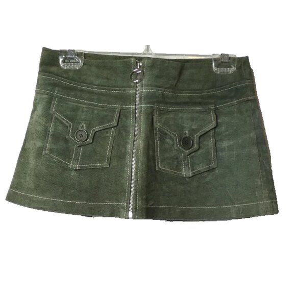 Vintage 90s Y2K Wet Seal Size 5 Olive Green Mini Skirt Suede RARE Punk Full Zip - Picture 1 of 6